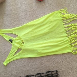Neon Yellow Open Back Fringe Tank Top